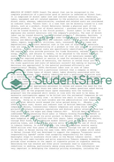Analysis of Direct Costs