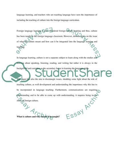 Importance of Teaching Culture with the Language