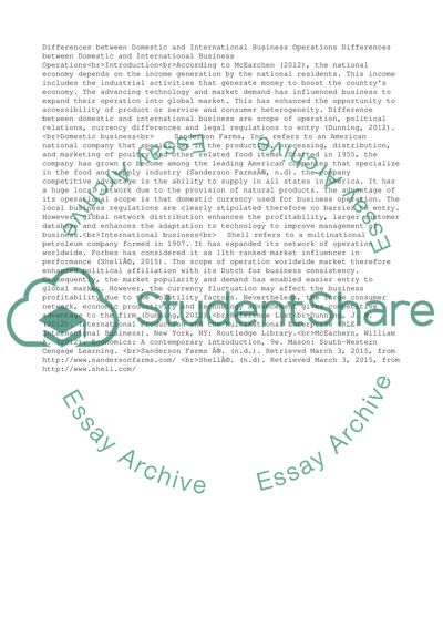 Major differences between domestic business operations and international business operations