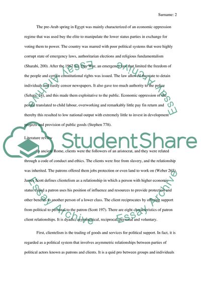 Patronage and Clientelist Politics in Egypt