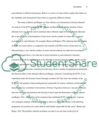 The Legitimacy of the International Criminal Tribunal in Yugoslavia and Rwanda