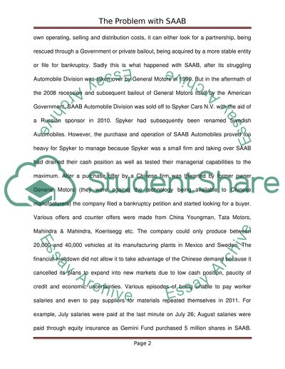 SAABs Company Cash Flow Problems