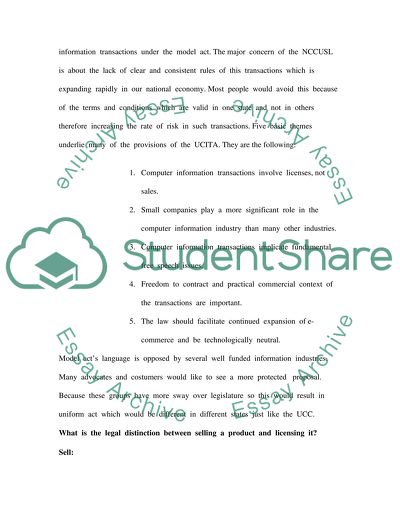 Comparison of The Uniform Commercial Code and UCITA