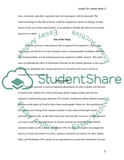 Research Proposal on the effect of hydrostatic pressure on plants