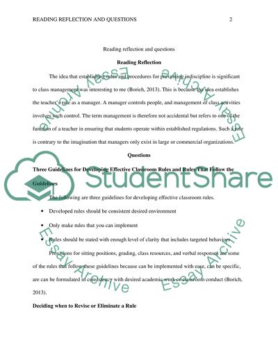 Reading reflection and answering two questions