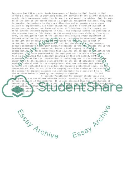 Bus 234 Project: Assessment of Logistics