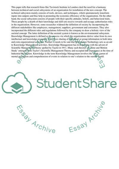 Applying Social Technical Theory in Knowledge Management