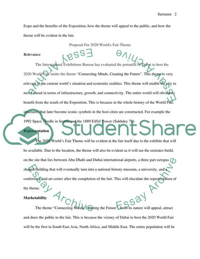 Proposal For 2020 Worlds Fair Theme