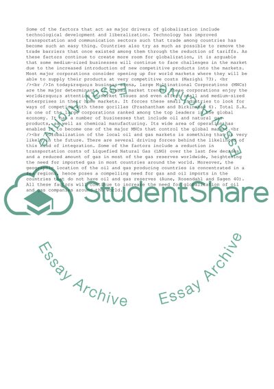 Impacts of Globalization on the Oil and Gas Company Total SA