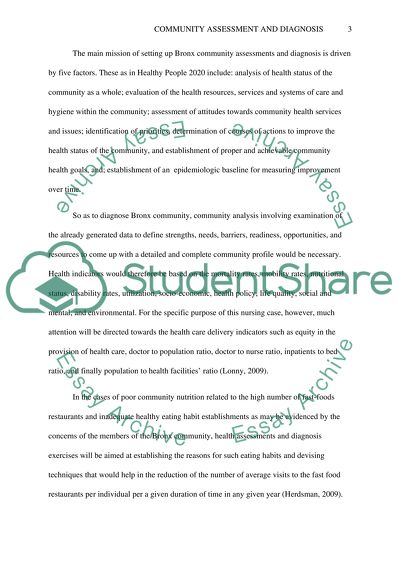 Bronx Community Health Assessment and Diagnosis