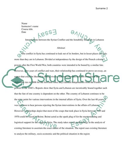 Interrelations Between the Syrian Conflict And the Instability Situation In Lebanon