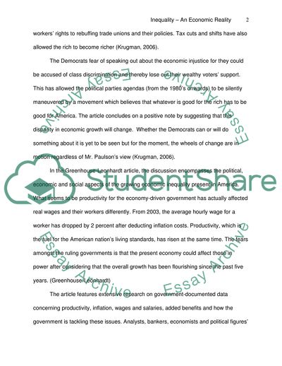 Is Inequality Simply an Economic Reality or Can/ Should Something Be Done About It