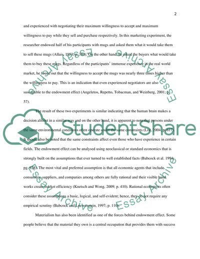 Endowment Effect, Behavioural, and Standard Economics Theories