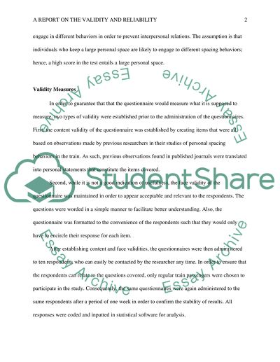 Validity and Reliability of Personal Spacing Behavior Verbal Frequency