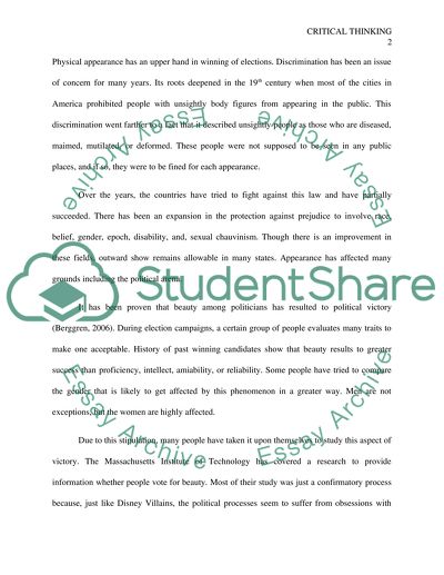 Ritical Thinking. Physical appearance in winning of elections