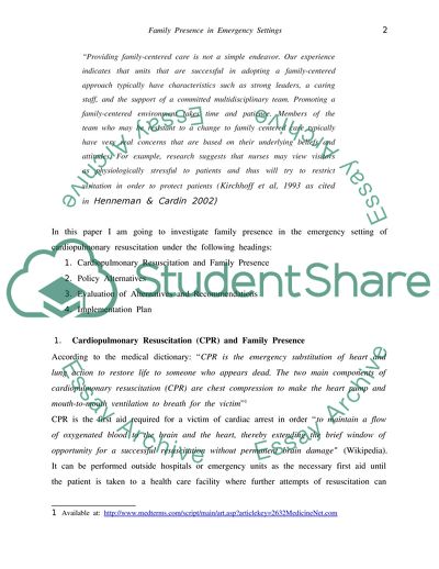 Family Presence in an Emergency Setting