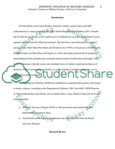 Domestic Violence in Military Families: Literature Review