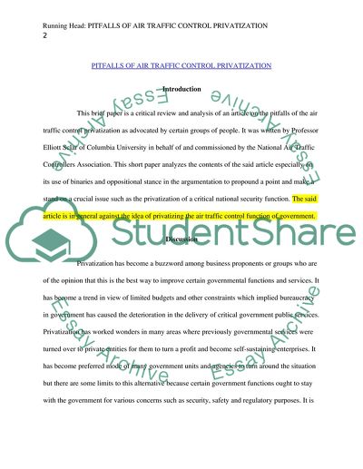 Pitfalls of Air Traffic Control Privatization