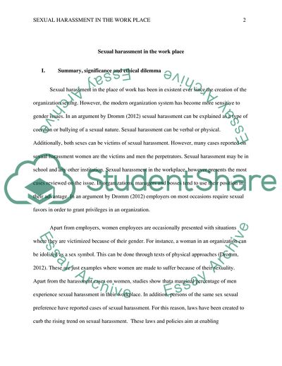 Sexual Harassment in the Work Place