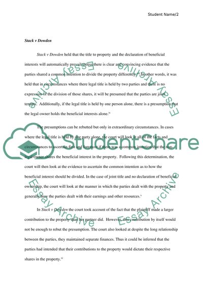 The Principle in Stack v Dowden in Relation to Co-ownership in Land