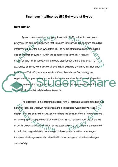 Business Intelligence Software at Sysco