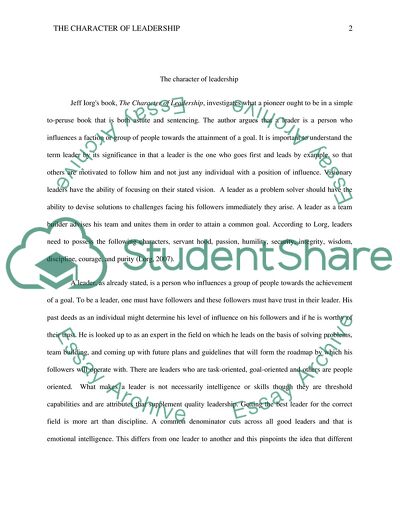 Analysis of Character of Leadership Book by Jeff Lorg