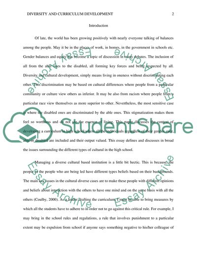 Diversity and Curriculum Development