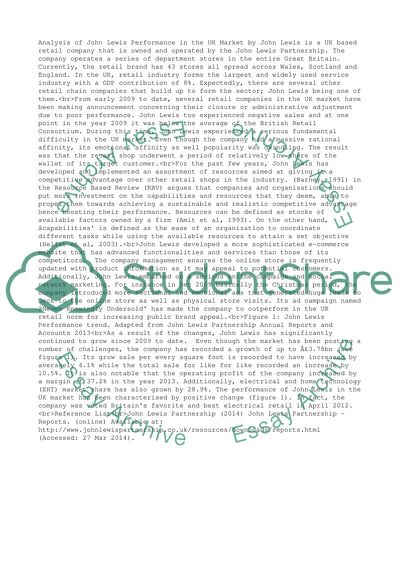 Analysis of John Lewis Performance in the UK Market