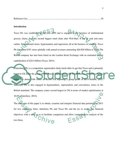 Financial Analysis of Tesco and Sainsbury for the Year Ended 2013