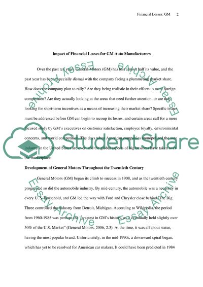 Impact of Financial Losses for GM Auto Manufacturers
