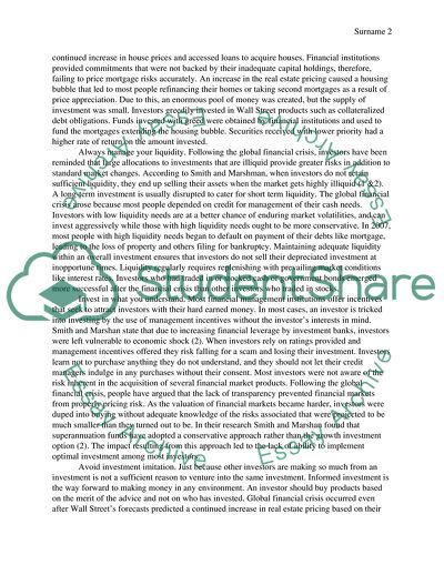 &quot;What investment lessons should be learnt from the global financial crisis&quot;