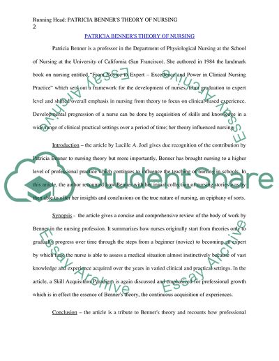 Patricia Benners Theory of Nursing