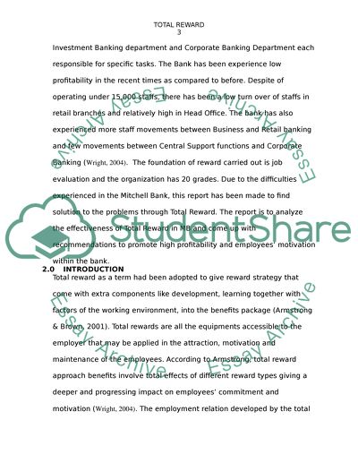 The Effectiveness of Total Reward for Mitchell Bank