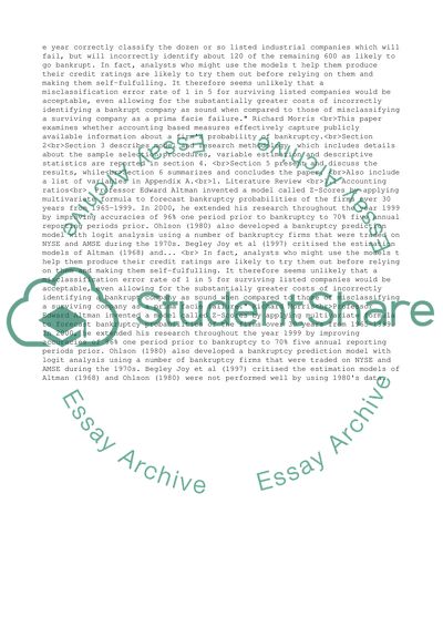 Bankruptcy Prediction and Accounting Ratios