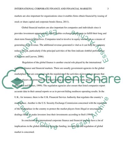 International Corporate Finance and Financial Markets