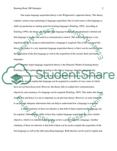 Wittgensteins Approach and Domestic Model of Learning Language Acquisition Theories