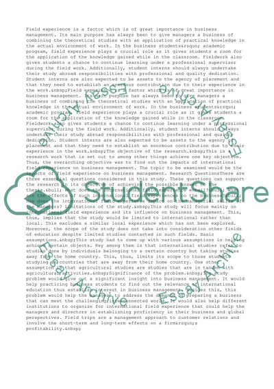 Impact of International Field Experience on Business Management