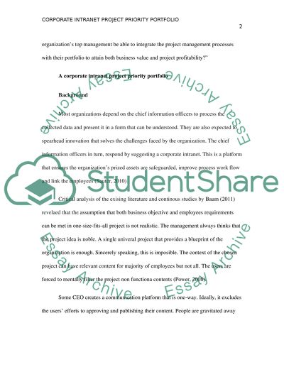 A Corporate Intranet Project Priority Portfolio