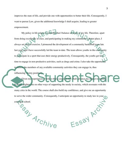 Personal Statement for entry to faculty of law