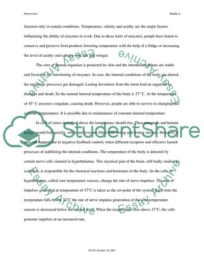 Homeostasis Mechanisms of Living Organism