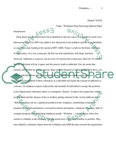 Workplace Drug Screening Opinion Paper