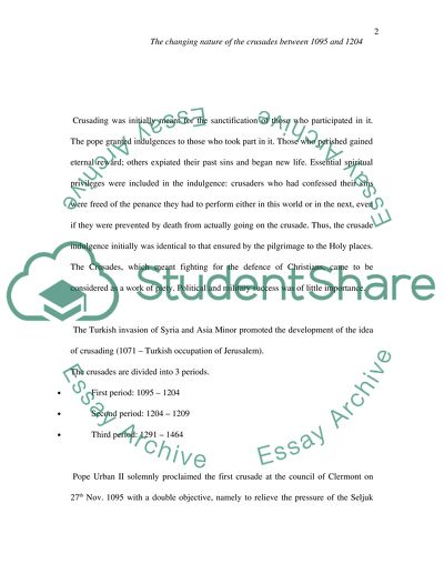 The Changing Nature of the Crusades between 1095 and 1204