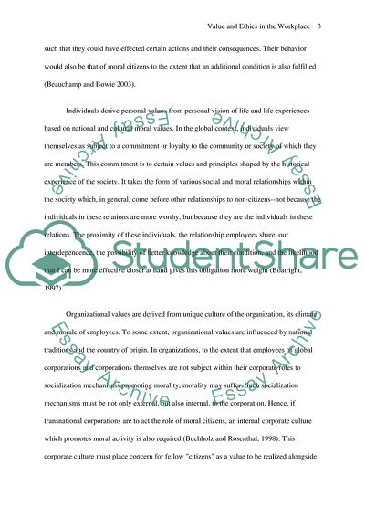 Value and Ethics in the workplace