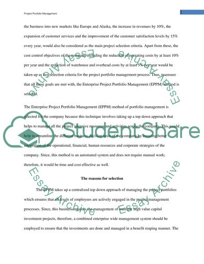 Proposed Portfolio Process and Selection Criteria