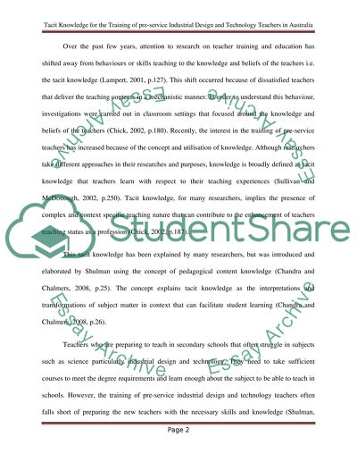 Tacit Knowledge for the Training of pre-service Industrial Design and Technology Teachers in Australia