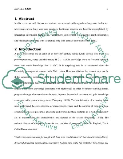 Long Term Care Health Informatics Implementation Aspects