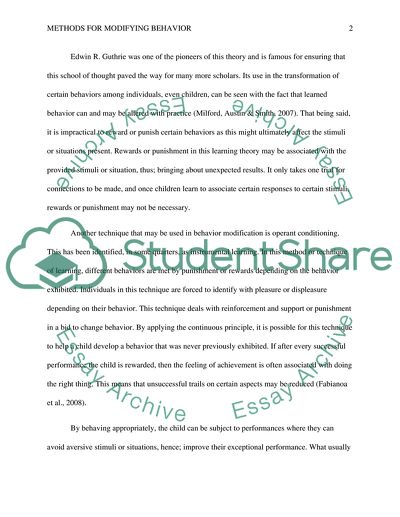 Methods for Modifying Behavior in Children