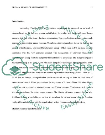 Transformation of Human Resource at the Universal Manufacturers Group