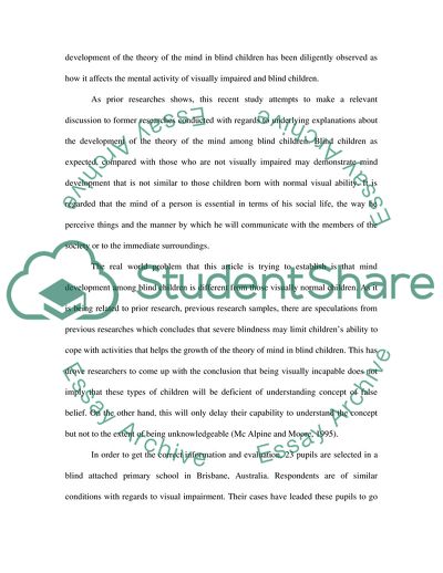 Development of a Theory of Mind in Blind Children