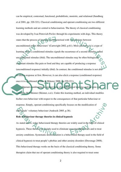 Behaviour Therapy Theories in Clinical Hypnosis